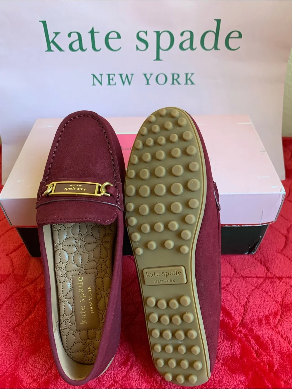 kate spade Brandy Suede Loafers with Gold Hardware s.5 B